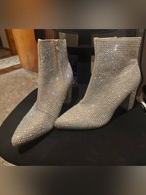 Forever Crystal Embellished Ankle Booties in Nude